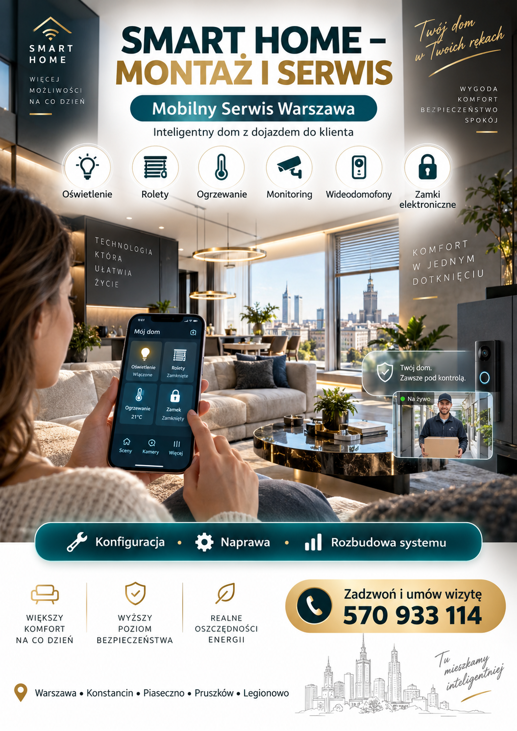 Montujemy i naprawiamy Smart Home w Warszawie inteligentny dom z serwisem na miejscu, Ai Home Montaż, Centrum, Wilanów, Konstancin.