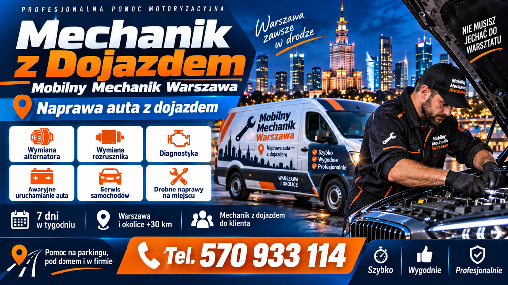 Mobilny Mechanik Warszawa – naprawa auta z dojazdem, wymiana alternatora, rozrusznika, diagnostyka i serwis samochodów 7 dni w tygodniu.