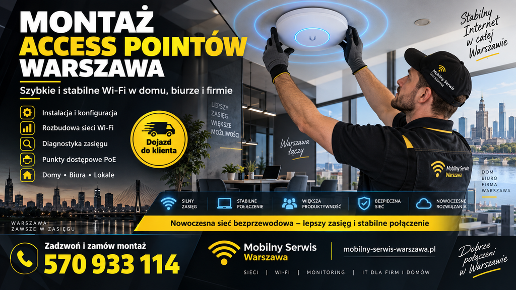 Montaż Access Pointów Warszawa - Zamów Serwis w Warszawie!