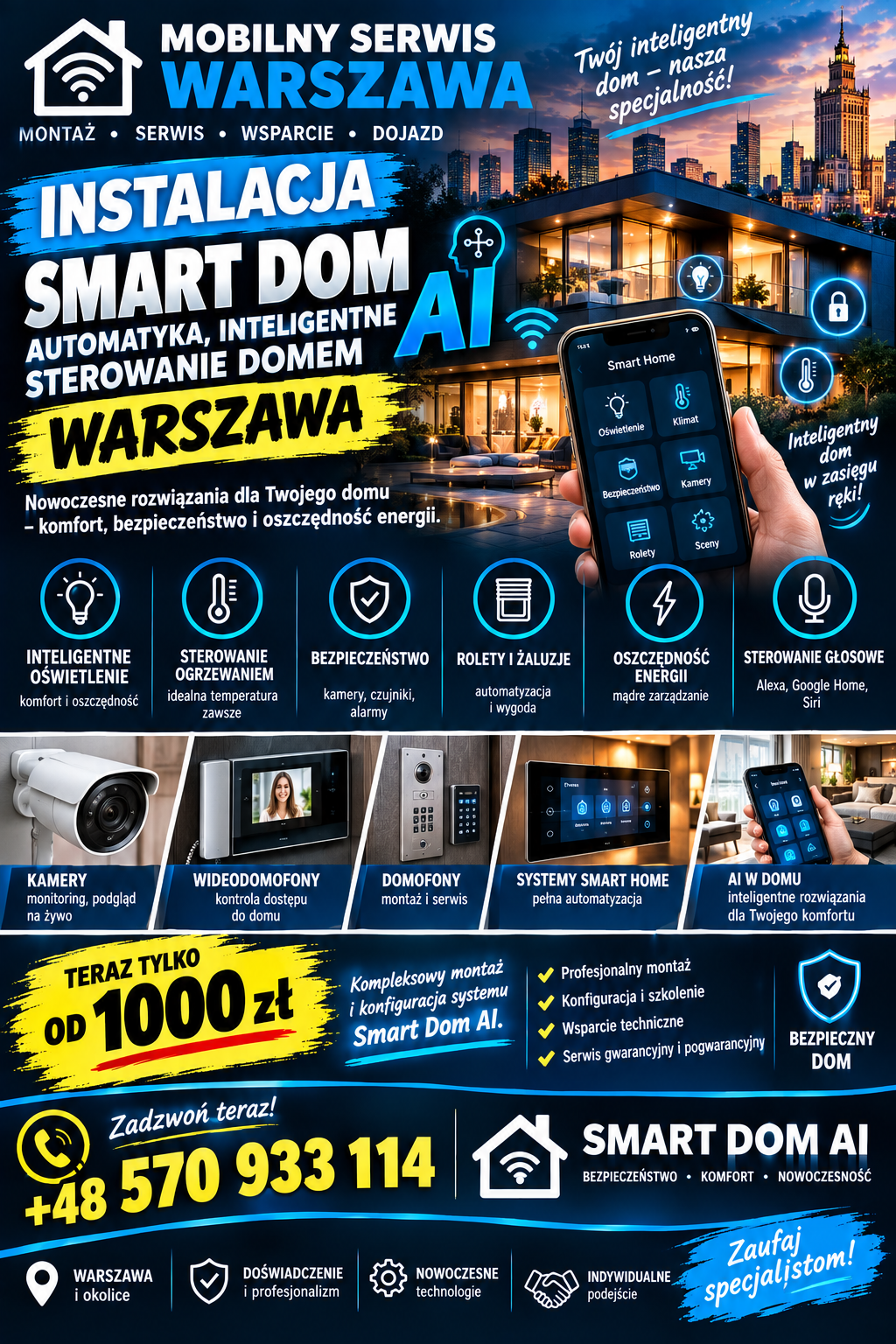 Montaż Kamer Wifi i Wideodomofonów oraz systemów monitoringu, alarmów i kamer wewnętrznych.
Usługi Montażu wymiany i naprawy kamery WiFi wewnętrzne i zewnętrzne, kamery IP, kamery bezprzewodowe z detekcją ruchu, kamery obrotowe PTZ, kamery szerokokątne, kamery z trybem nocnym, rejestratory, wideodomofony, wizjery z kamerą, czujniki ruchu zewnętrzne.