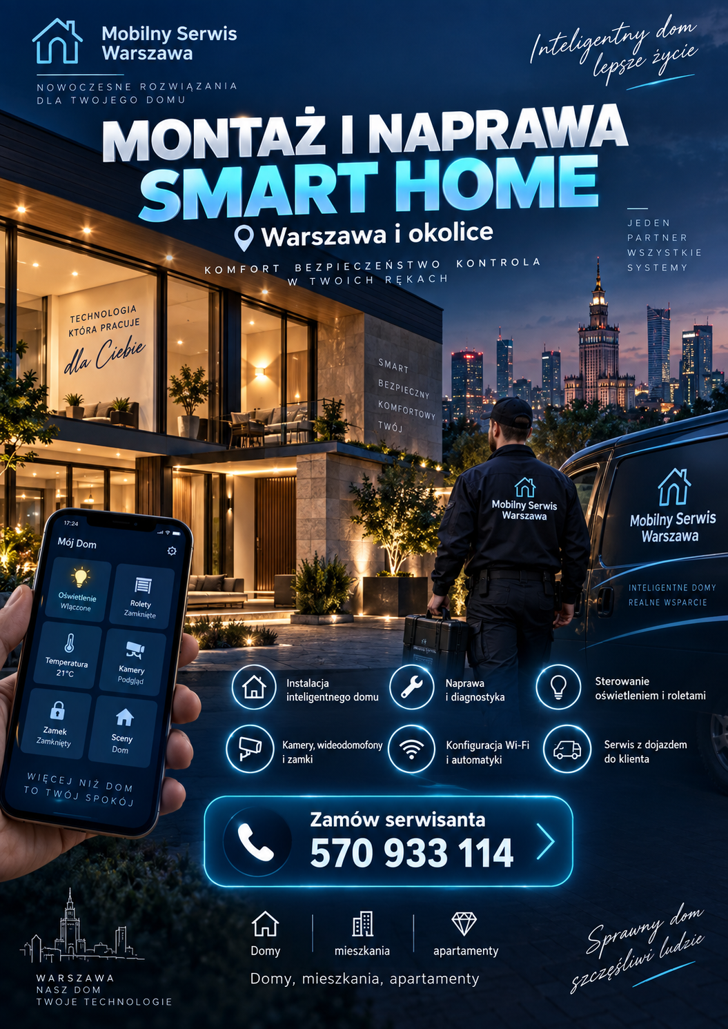 Montujemy i naprawiamy Smart Home w Warszawie inteligentny dom z serwisem na miejscu, Ai Home Montaż, Centrum, Wilanów, Konstancin.