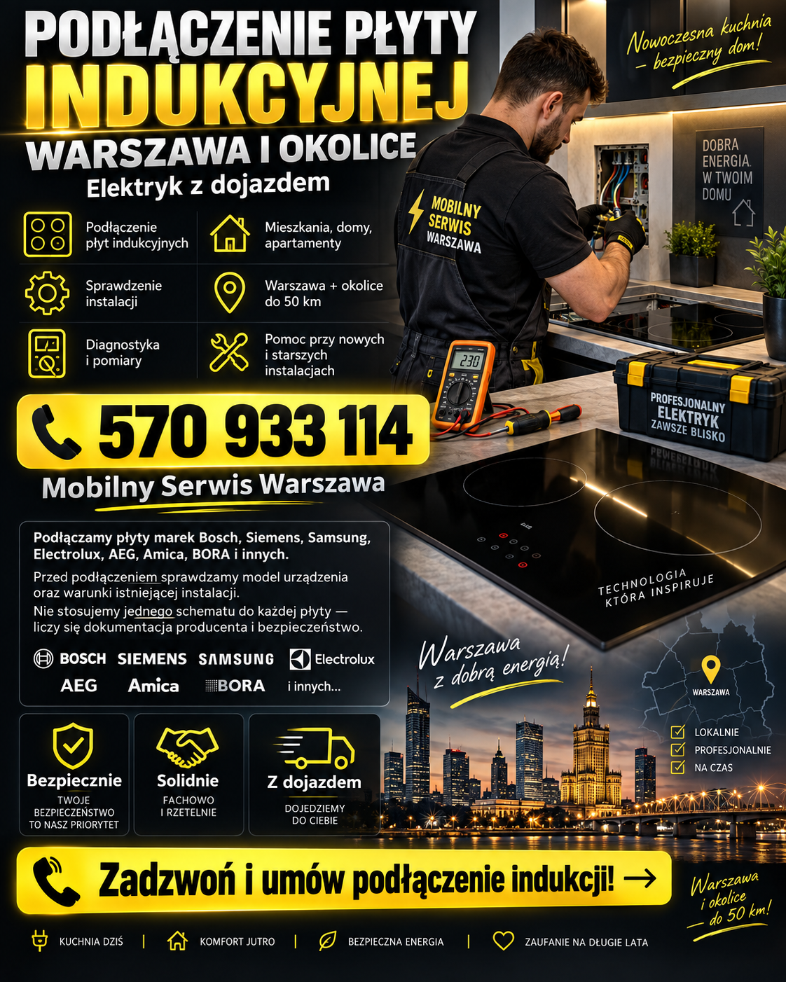 Podłączenie płyty indukcyjnej Warszawa i okolice – elektryk z dojazdem