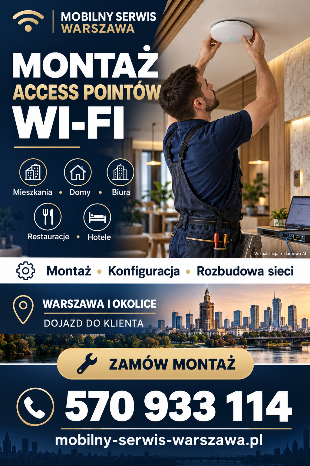 Montaż punktów dostępowych Wi-Fi w Warszawie — Access Pointy do mieszkań, domów, biur, restauracji i hoteli