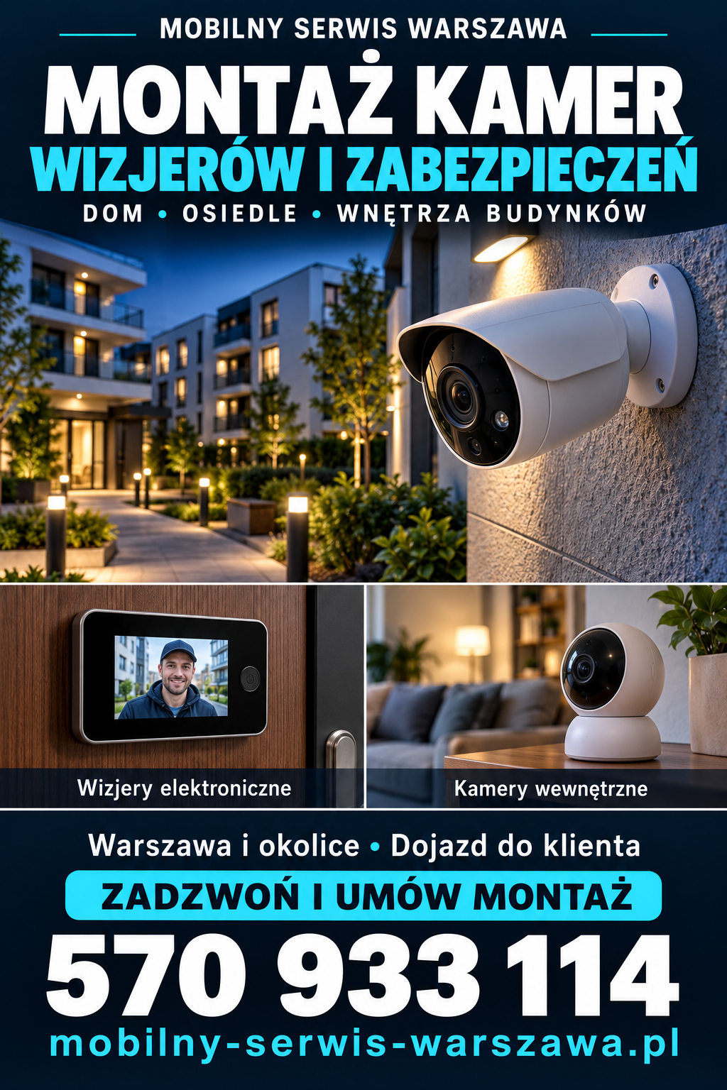 Kamera Montaż w Warszawie, Montaż wizjerów, kamer i zabezpieczeń w domu, na osiedlu oraz w środku budynku, mobilny serwis Warszawa.