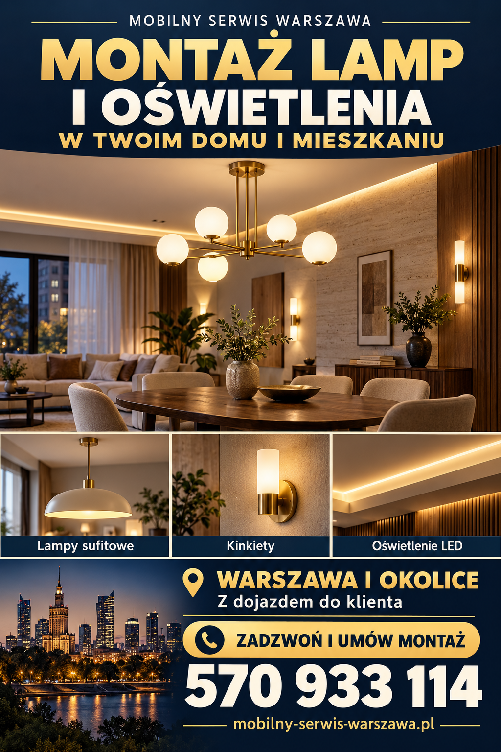 Lampy w domu serwis, obsługa, wymiana, montaż, elektryk do tego typu tematów w apartamencie lub w domu w Warszawie.