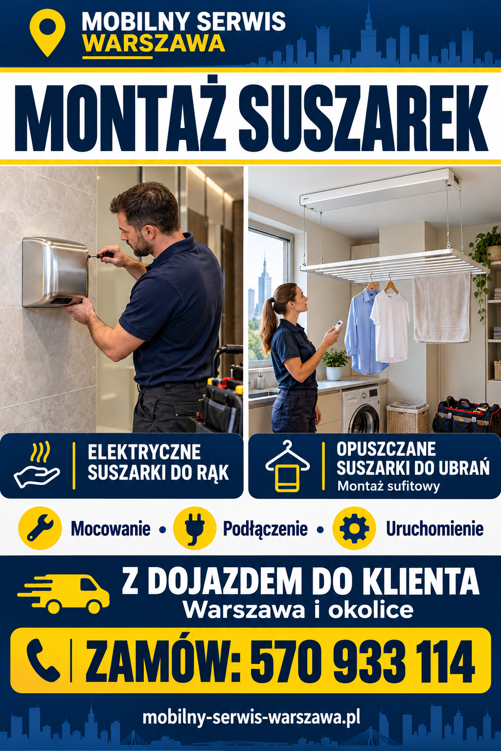 Montaż Suszarki do rąk elektrycznych w Warszawie, zamów nasze usługi z dojazdem do twojego domu, działamy tanio.