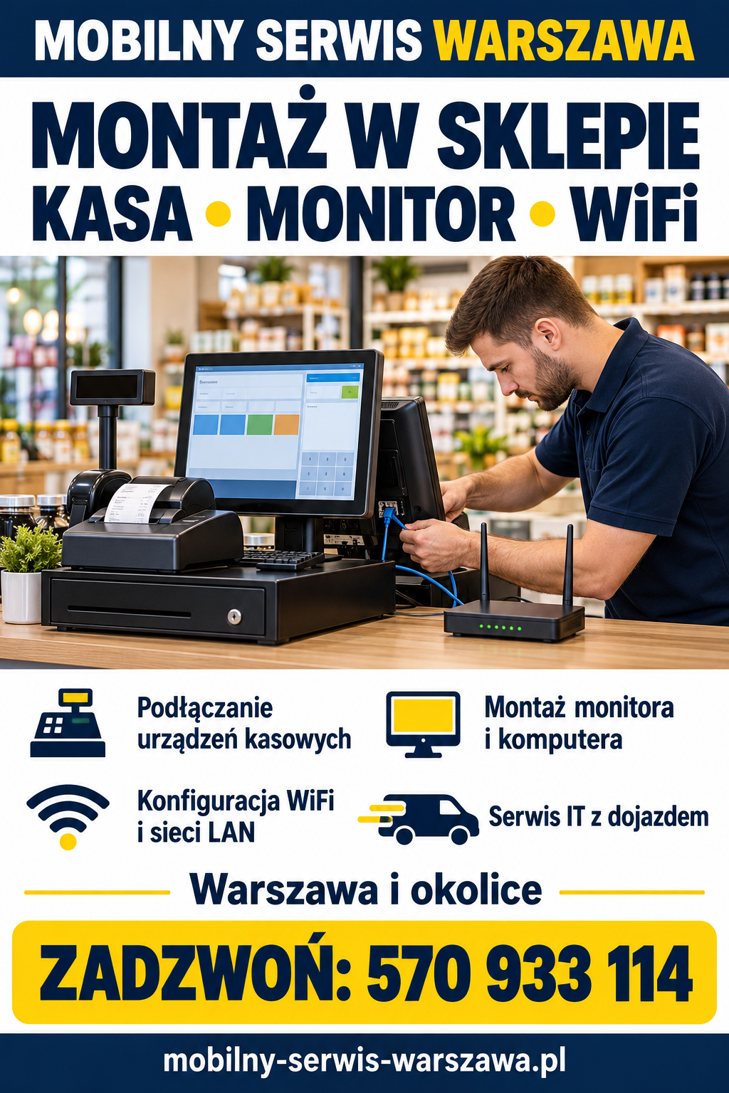 Montaż do sklepu kasy oraz monitora WiFi