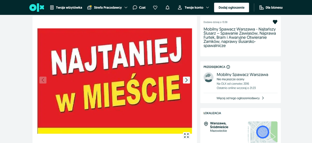 Jesteśmy na OLX Jesteśmy na OLX Mobilny Spawacz Warszawa - Najtańszy Ślusarz – Spawanie Zawiasów, Naprawa Furtek, Bram i Zamków.