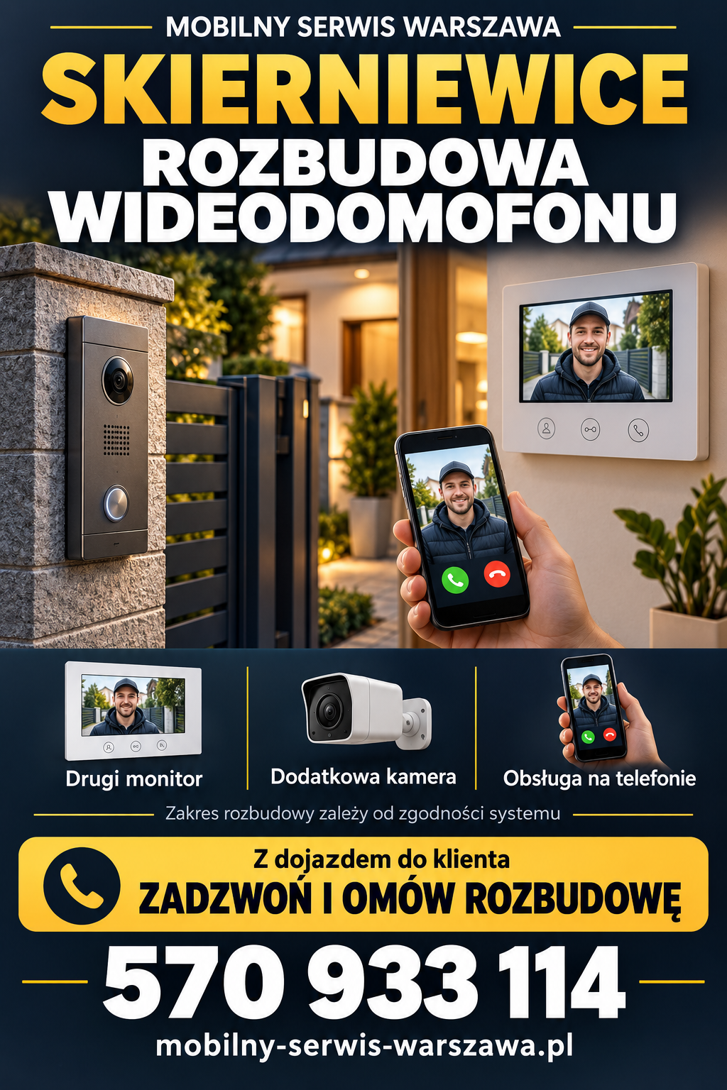 Skierniewice Rozbudowa istniejącego wideodomofonu o dodatkowe funkcje, kamera, brama, furtka, wifi montaż i zamiana.