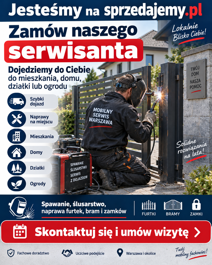 Jesteśmy na sprzedajemy.pl zamów naszego serwisanta, dojedziemy do ciebie do mieszkania, domu, działki lub ogrodu.